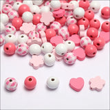 Pink Flowers Wooden Beads DIY Bracelet Accessories