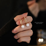 925 Silver Vintage Geometric Pearl Zircon Earrings