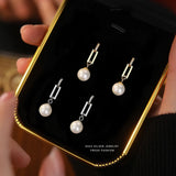 925 Silver Vintage Geometric Pearl Zircon Earrings