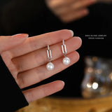 925 Silver Vintage Geometric Pearl Zircon Earrings