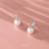 925 Sterling Silver Shell Pearl Zircon Stud Earrings Gift