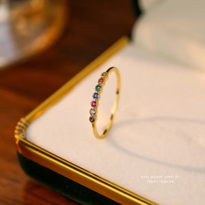 925 Sterling Silver Colorful Zircon Ring for Women