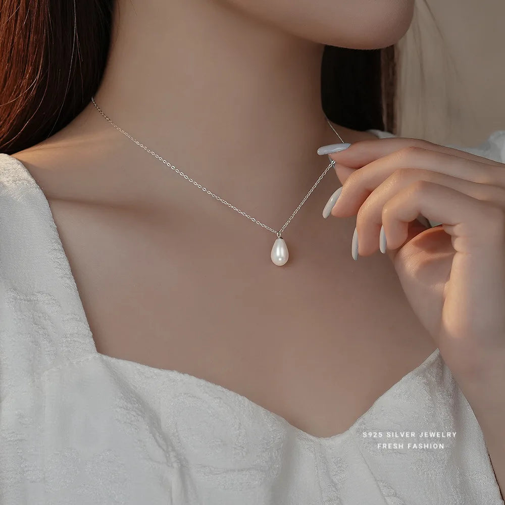 925 Silver Necklace French Vintage Shell Pearl Pendant for Women