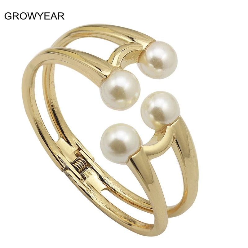 Women's Pearl Metal Bracelet Alloy Bangle Jewelry