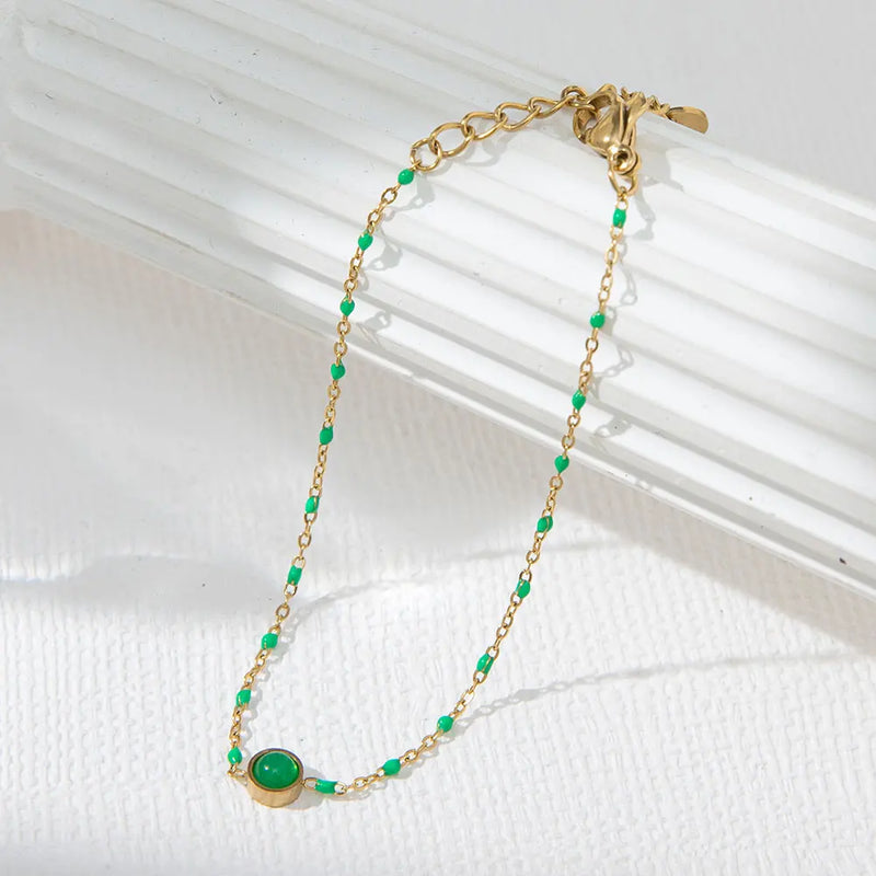 Women's Bracelet, 18K Plated Stainless Steel, Natural Stones