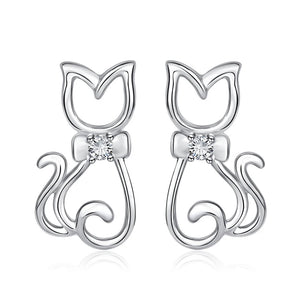 925 Sterling Silver Cat Zircon Earrings for Women