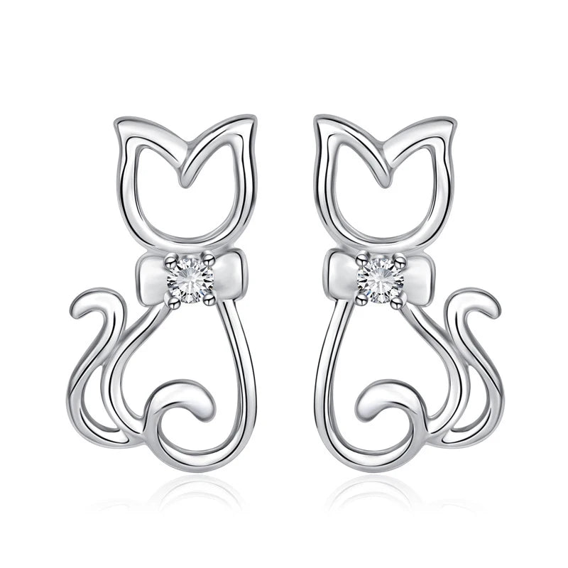 925 Sterling Silver Cat Zircon Earrings for Women