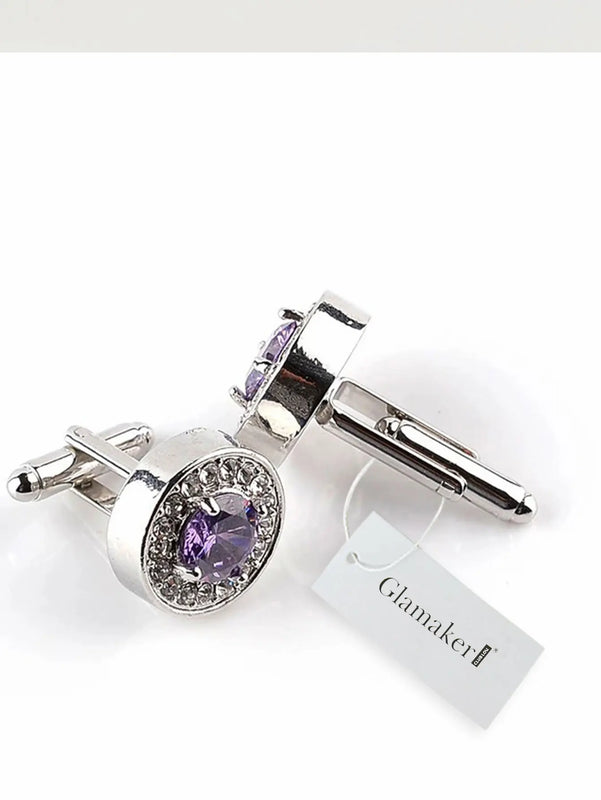 Crystal Inlay French Cuff Cufflinks Round Shape Jewelry