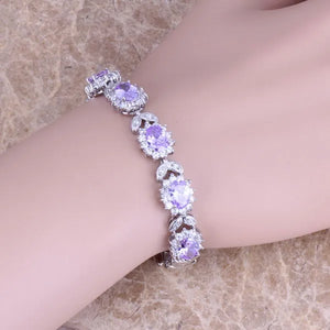 Purple CZ Silver Plated Chain Bracelet 7 inch