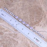 Purple CZ Silver Plated Chain Bracelet 7 inch
