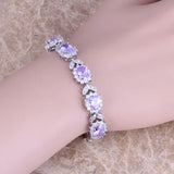 Purple CZ Silver Plated Chain Bracelet 7 inch