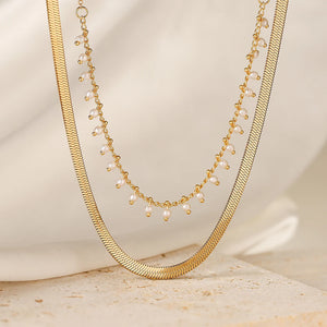Glamorous Vintage Stainless Steel Chain Necklace With Pearl