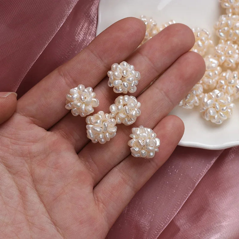 12-13mm Flower Ball Natural Pearl Hand-Woven DIY Jewelry Earring Pendant