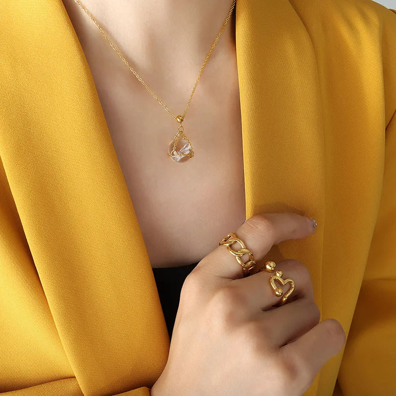 Glass Ball Pendants Necklace Stainless Steel Chain Women Christmas Gift