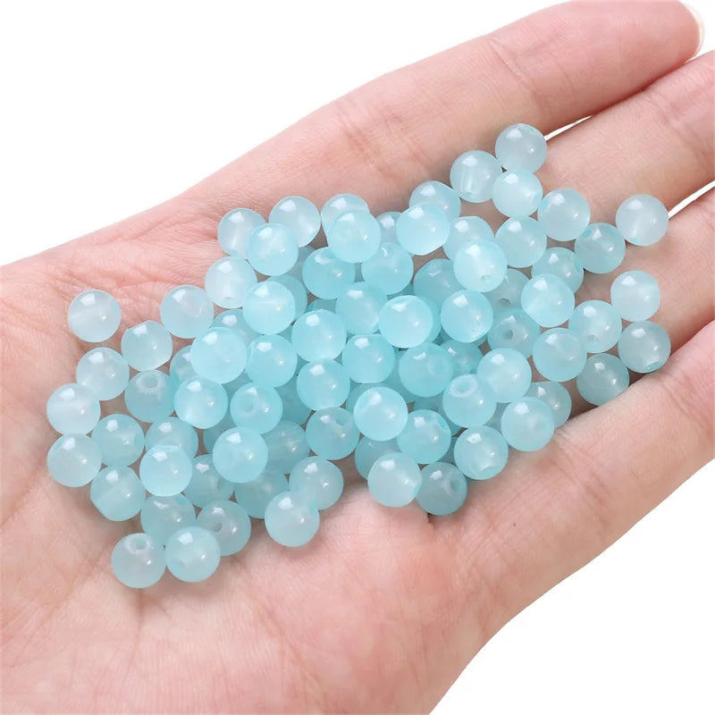 Cat's Eye Glass Beads 6-8mm Jade Round Loose Spacer for Jewelry Making