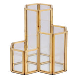 Glass Copper Hexagon Pen Holder Makeup Brush Box Desktop Organizer