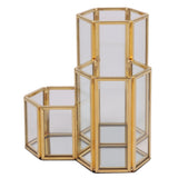 Glass Copper Hexagon Pen Holder Makeup Brush Box Desktop Organizer