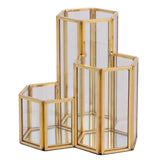 Glass Copper Hexagon Pen Holder Makeup Brush Box Desktop Organizer