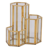 Glass Copper Hexagon Pen Holder Makeup Brush Box Desktop Organizer