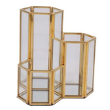 Glass Copper Hexagon Pen Holder Makeup Brush Box Desktop Organizer