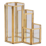 Glass Copper Hexagon Pen Holder Makeup Brush Box Desktop Organizer
