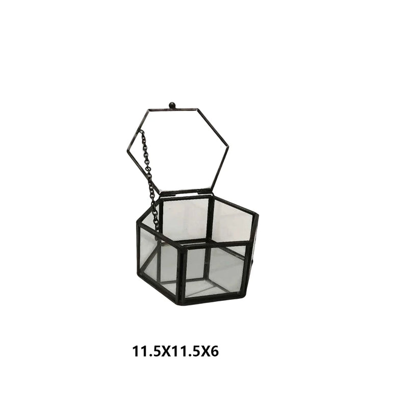 Glass Jewelry Storage Box with Copper Edge - Hexagonal Shape