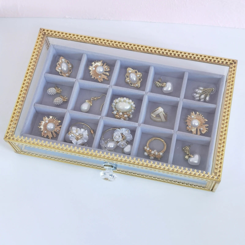 Glass Lidded Jewelry Box Keepsake Display Tray Organizer Case Wedding