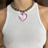Glass Love Heart Pendant Necklace Punk Rock Chains Necklaces Hip Hop Jewelry