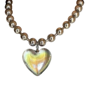 Glass Love Heart Pendant Necklace Punk Rock Chains Necklaces Hip Hop Jewelry