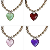 Glass Love Heart Pendant Necklace Punk Rock Chains Necklaces Hip Hop Jewelry