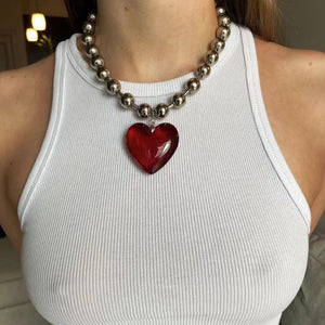 Glass Love Heart Pendant Necklace Punk Rock Chains Necklaces Hip Hop Jewelry