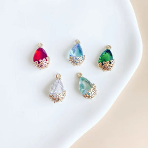 Glass Eardrop Flower Alloy Necklace Earring Charms Pendant DIY Material