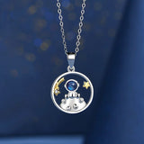S925 Sterling Silver Couple Pendant Necklace Astronaut Explore Galaxy