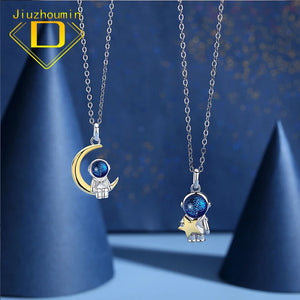 S925 Sterling Silver Couple Pendant Necklace Astronaut Explore Galaxy