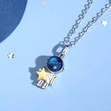 S925 Sterling Silver Couple Pendant Necklace Astronaut Explore Galaxy