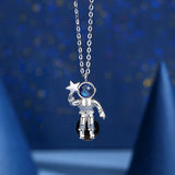 S925 Sterling Silver Couple Pendant Necklace Astronaut Explore Galaxy