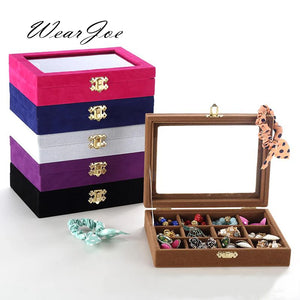 Glass Top 12 Grids Ring Earring Jewelry Storage Organizer