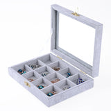 Glass Top 12 Grids Ring Earring Jewelry Storage Organizer