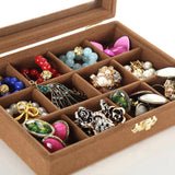 Glass Top 12 Grids Ring Earring Jewelry Storage Organizer