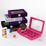 Glass Top 12 Grids Ring Earring Jewelry Storage Organizer