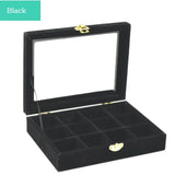 Glass Top 12 Grids Ring Earring Jewelry Storage Organizer