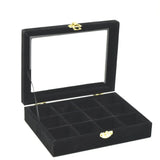Glass Top 12 Grids Ring Earring Jewelry Storage Organizer