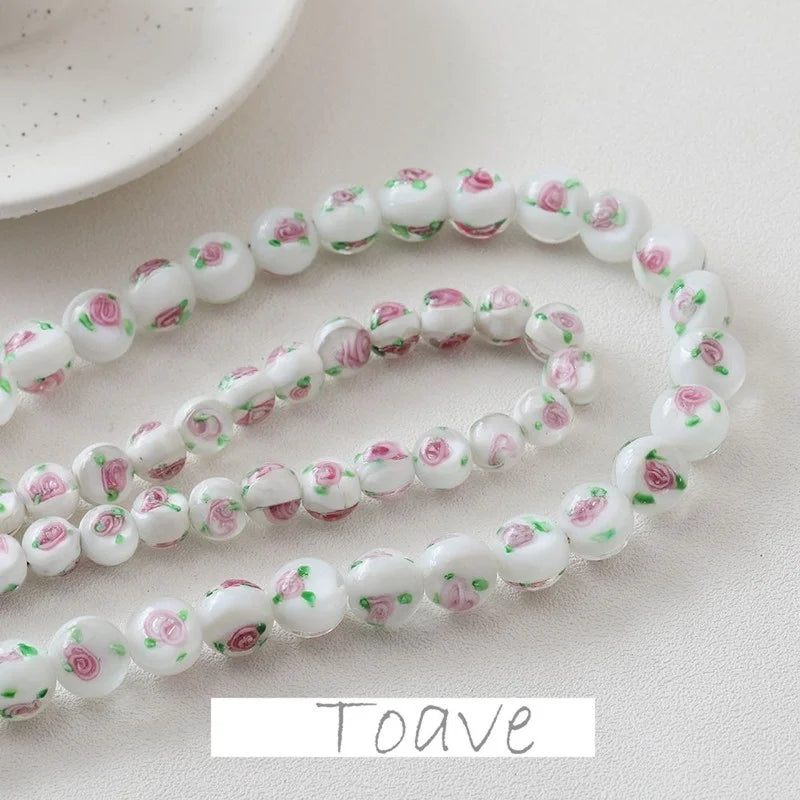 Pink Flower Glass Beads DIY Retro Material Accessories