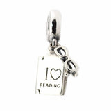 Heart Book Glasses Charm Bead 925 Silver for Bracelet