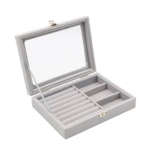Velvet Jewelry Box Earring Organizer Ring Display Case