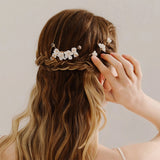Glazed Flower Hairpin Hair Clips Set for Women, Pearl Wedding Tiaras