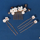Glazed Flower Hairpin Hair Clips Set for Women, Pearl Wedding Tiaras