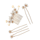 Glazed Flower Hairpin Hair Clips Set for Women, Pearl Wedding Tiaras