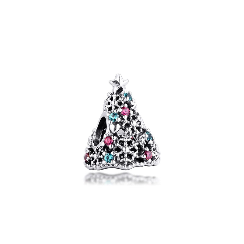 Glitter Christmas Tree Charm Fits Bracelets Sterling Silver DIY Winter Beads