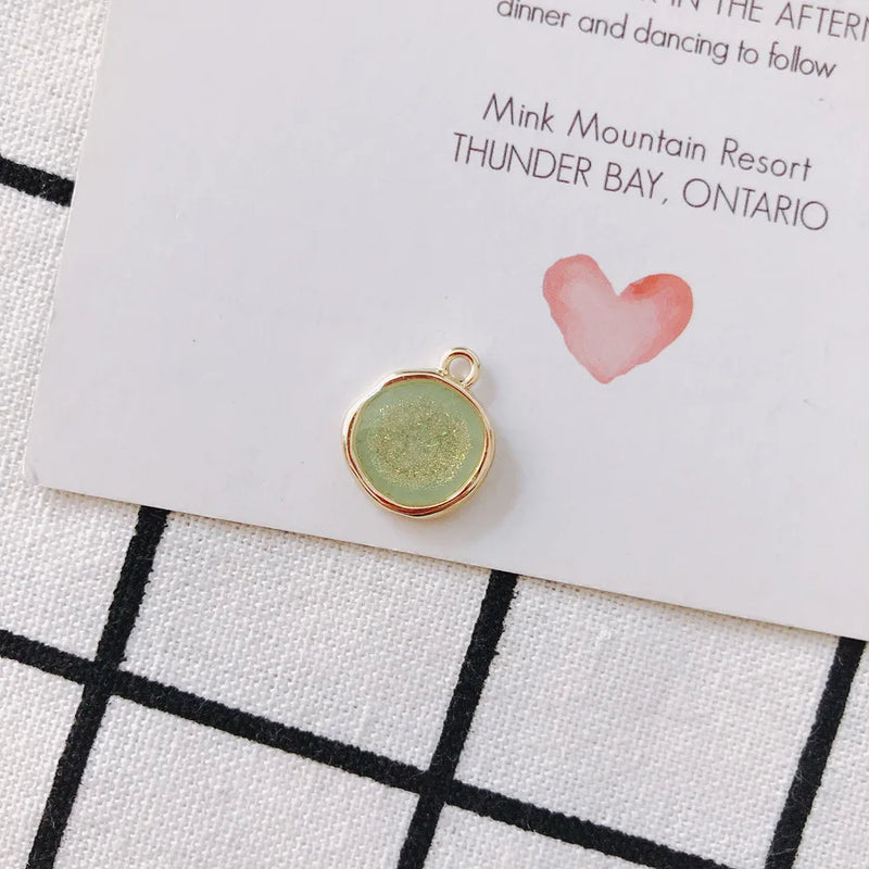 30pcs Glitter Enamel Alloy Round Charms 17*14mm Tone Plated Pendants